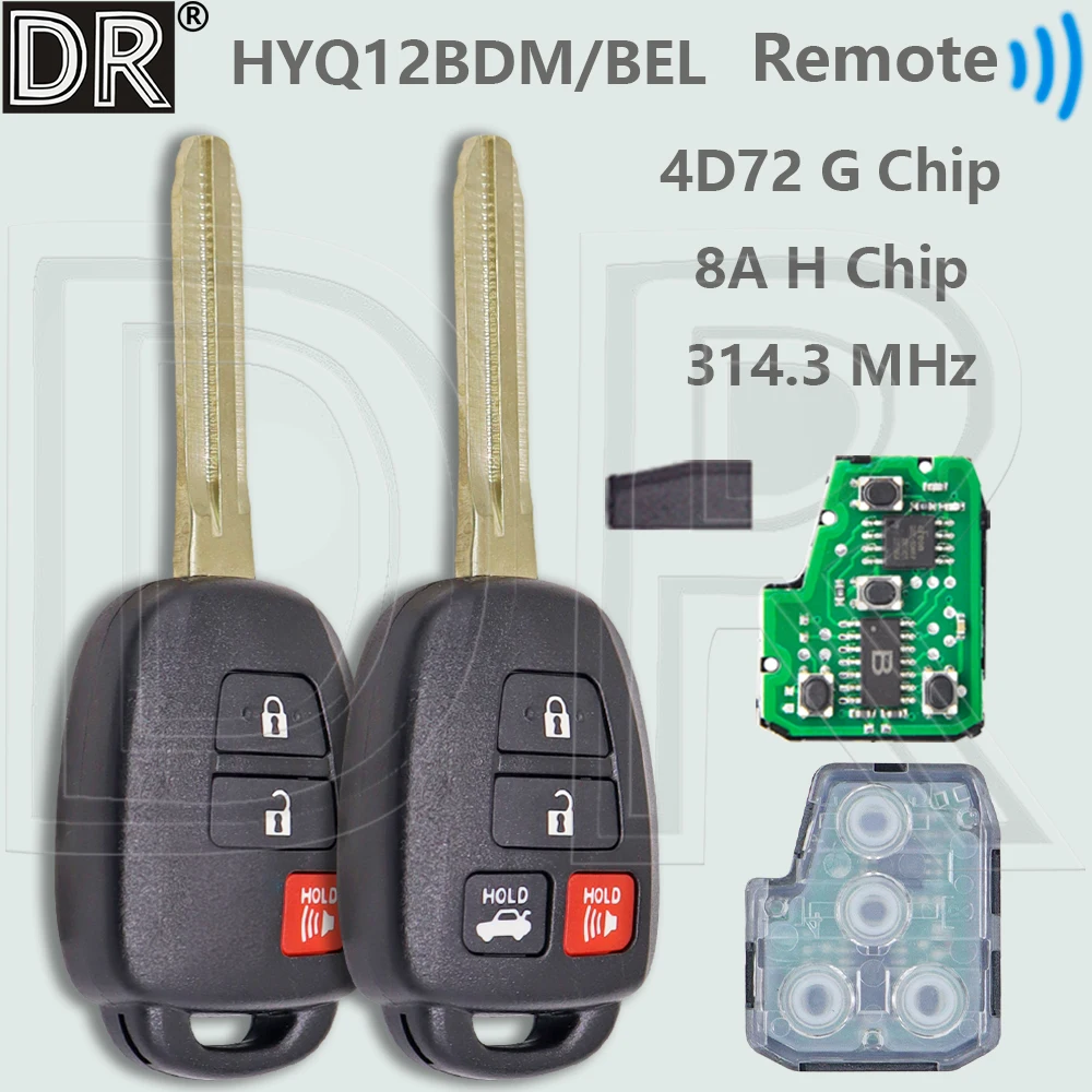 

DR HYQ12BEL HYQ12BDM 4D72/G 8A/H чип 314,3 МГц автомобильный пульт дистанционного управления для Toyota Camry Corolla 2012 2013 2014 2015 2016 2017