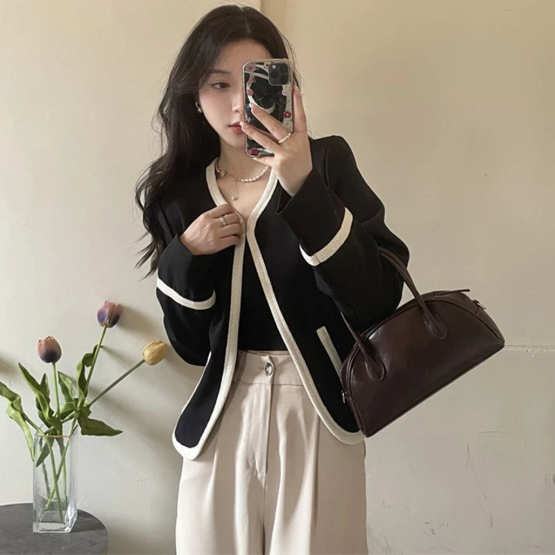 

Jackets Women Panelled Design Temperament Pockets Simple Casual All-match Loose Spring Retro Korean Style Ladies Patchwork Chic
