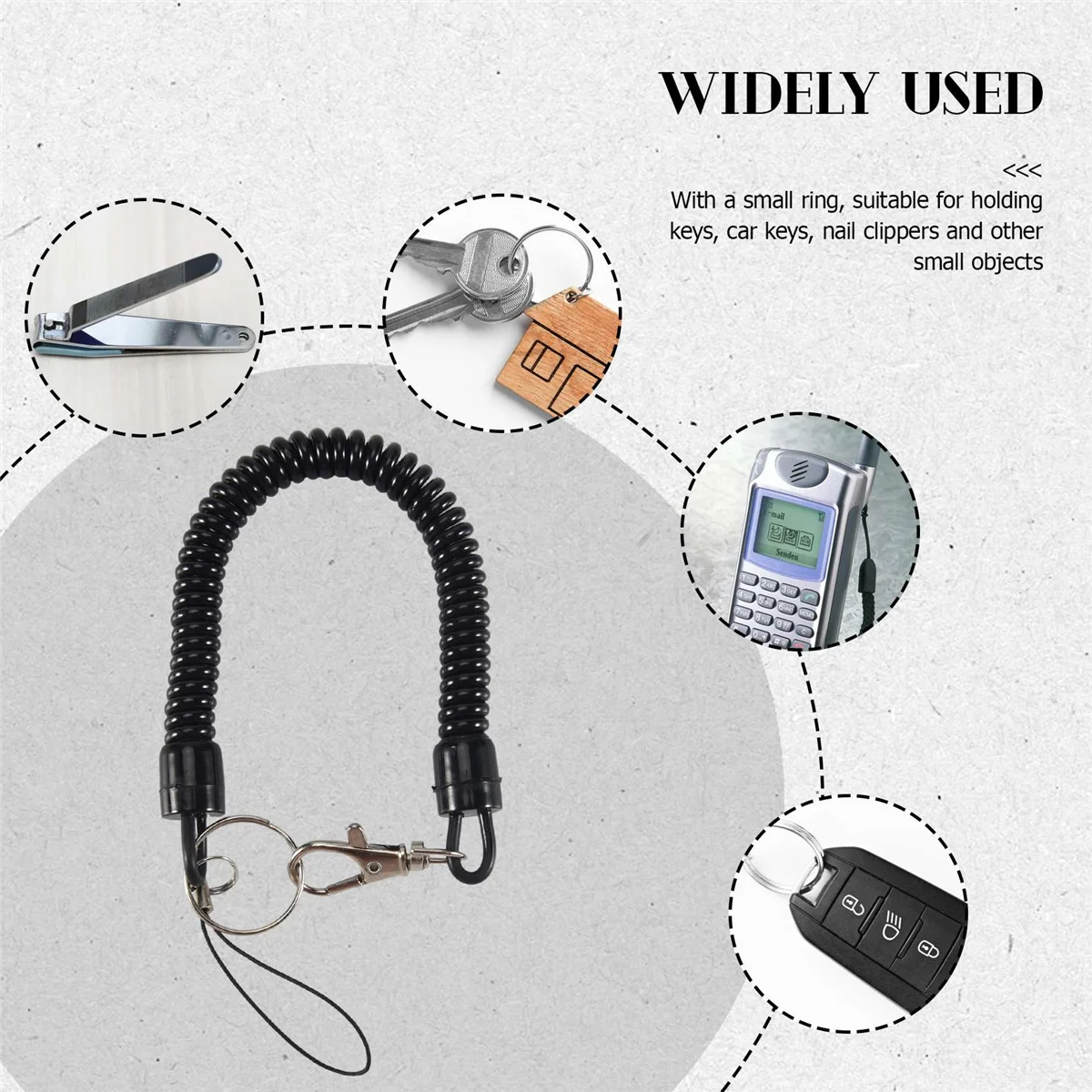 Lobster Clasp Black Spring Stretchy Coil Cord Strap Keychain Key Chain