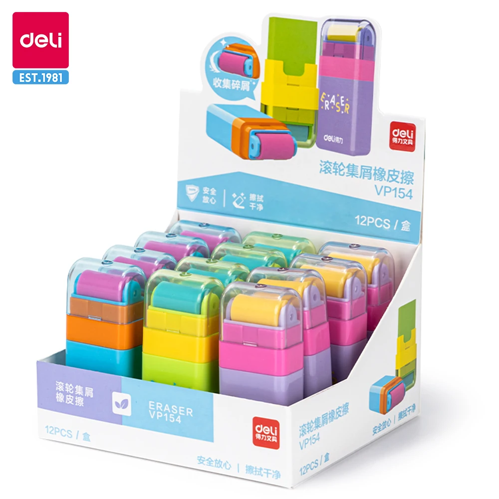 deli colorful roller eraser para criancas material escolar correcao de borracha papelaria atacado 12 pcs 01