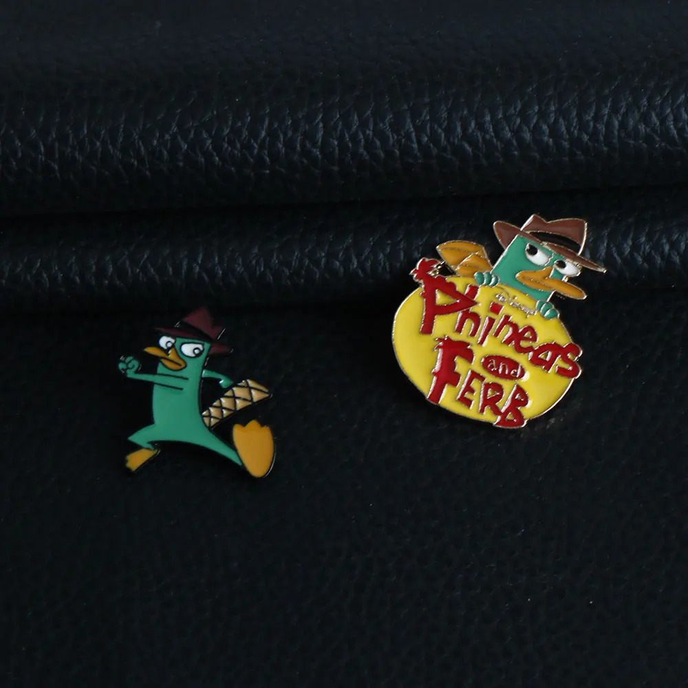 Cartoon Phineo and Perry the Platypus Brooch Clothes Hat Pins Metal Accessories Gifts Pins Lapel Badge