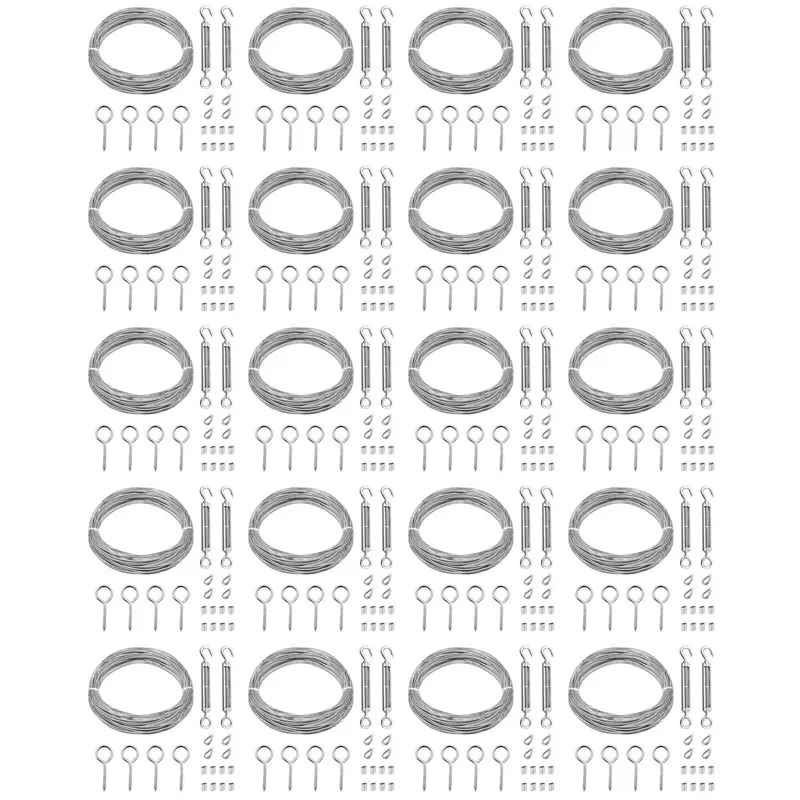 WCS-20 Set 1/16Inch Turnbuckle Wire Tensioner Kit Heavy Turnbuckle Cable Railing Kit 65Ft Wire Rope,M5 Hook
