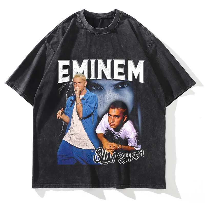 Summer Men Women Vintage Washed T Shirt Summer Eminem Graphic Printed Short Sleeve Casual Fashion Men Women T Shir