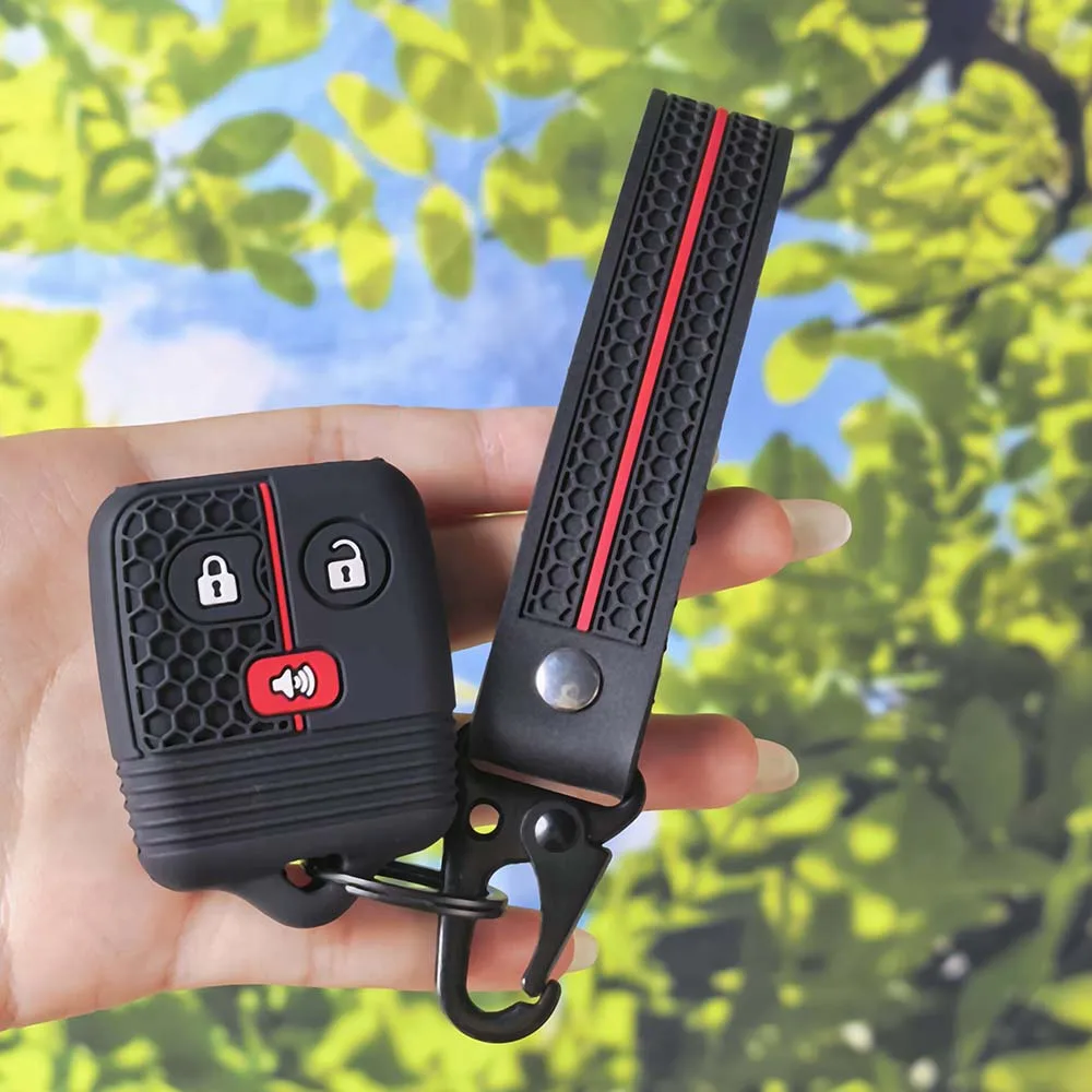 Honeycomb‑Grip 3/4 Buttons Silicone Key Fob Cover With Keychain Chain For Ford Focus Escape Mustang Explorer Lincoln Town Sport view 3