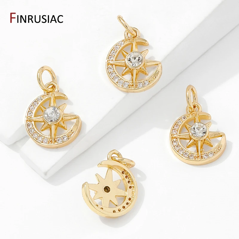 14K مطلية بالذهب النحاس مطعمة الزركون القمر والنجمة سحر ، سوار ذاتي الصنع قلادة صنع الملحقات ، لوازم للمجوهرات