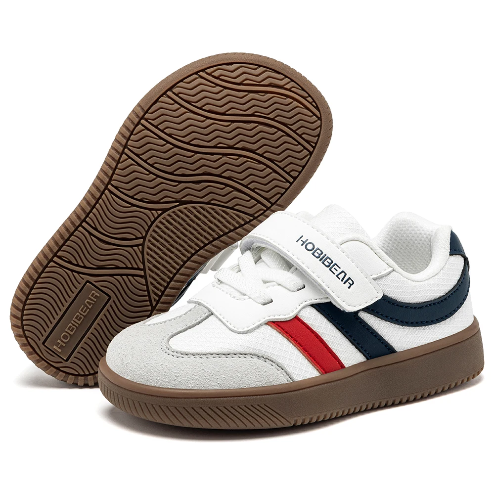 Picture 5: HOBIBEAR Little Kid Wide Toe Shoes Hook-Loop Lightweight Sneakers Artificial Leather Mesh Walking Shoes for Toddler Kids