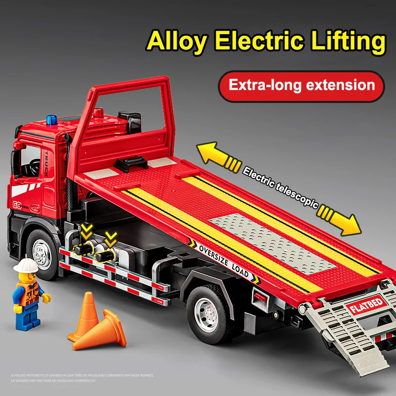 Large Electric Flatbed Trailer Simulation Sound and Light Alloy Engineering Road Rescue Car Model Children's Christmas Gift