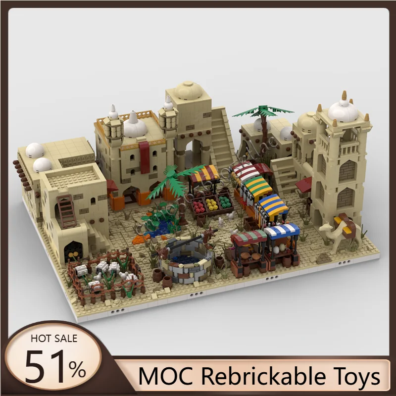 

3957 PCS Desert Village Vacation City Moc Building Bricks Peaceful Scene Miniature Models Creative Assembly Toys Birthday Gifts