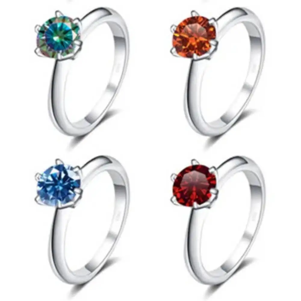 925 Sterling Silver 1CT Six Prong Multi Color Solitaire Ring D VVS1 Moissanite Multi Tone Engagement Fine Jewelry For Women