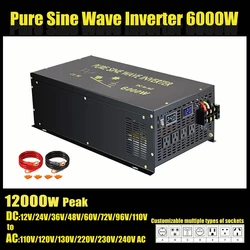 Pure Sine Wave Solar Inverter 6000W 12V 24V 36V 48V 96V DC to 120V 230V 240V AC Converter Car Power Inverter for Home Power Bank