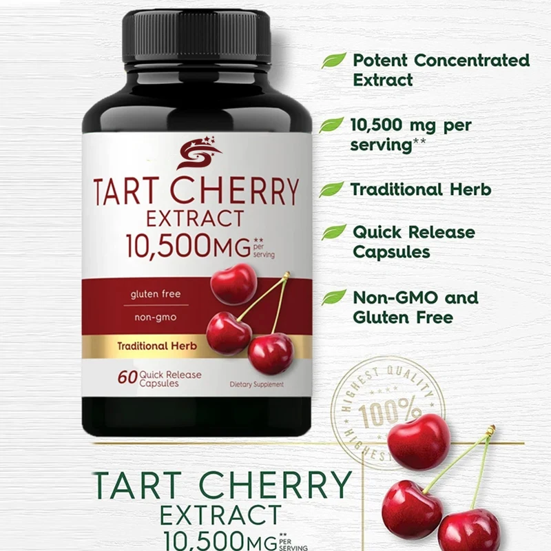 Sour Cherry Extract Capsules 10500 Mg 60 Capsules Maximum Potency Non Genetically Modified, Gluten Free