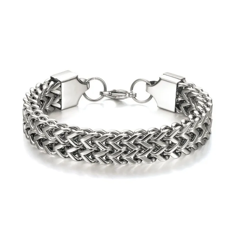 316L Stainless Steel Classic Double Row Front and Reverse Chain Four Sides Grinding Hip Hop Thick Bracelet Jewelry