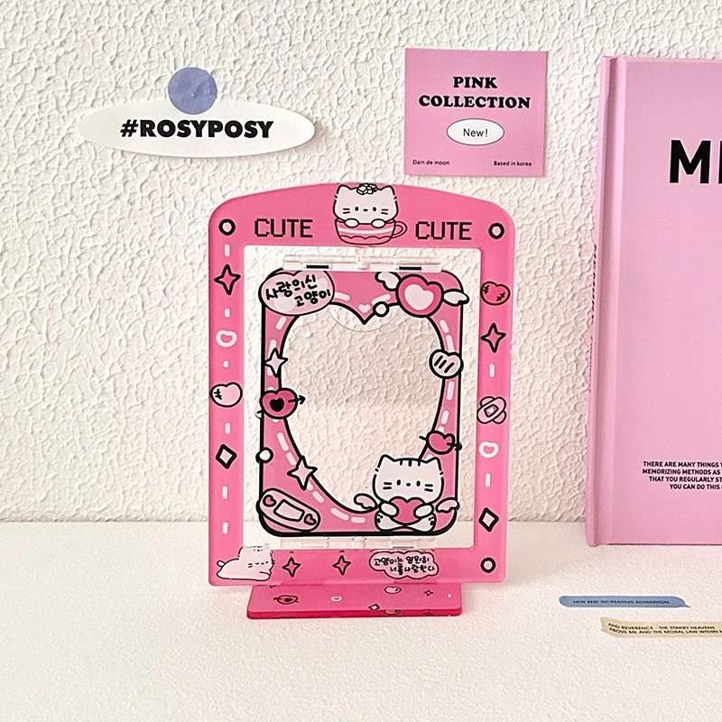 Rotatable Acrylic Photo Protection Card Sleeve Photocard Frame Card Display Stand Photo Holder 3inch Sweet Cute Desktop Decor