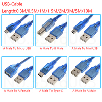 USB 2.0 0.3M/0.5M/1M/2M/3M A Male To Male/Female/Mini USB/Micro MK5P/Type-C/B-Printer Extension Data Cable For Uno R3 Mega2560