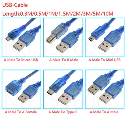 USB 2.0 0.3M/0.5M/1M/2M/3M A Male To Male/Female/Mini USB/Micro MK5P/Type-C/B-Printer Extension Data Cable For Uno R3 Mega2560