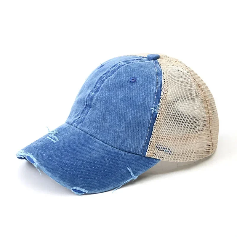 Women Spring Summer Casual Adjustable Vintage Female Washed Cotton Ponytail Baseball Snapback Hat