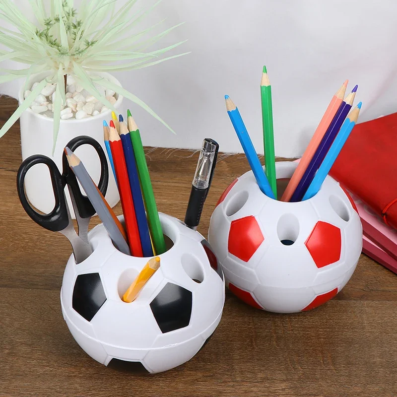 学生、デスクトップコンテナ、歯ブラシ、洗面所、黒、赤、文房具、1個用のサッカーボール型鉛筆ホルダー