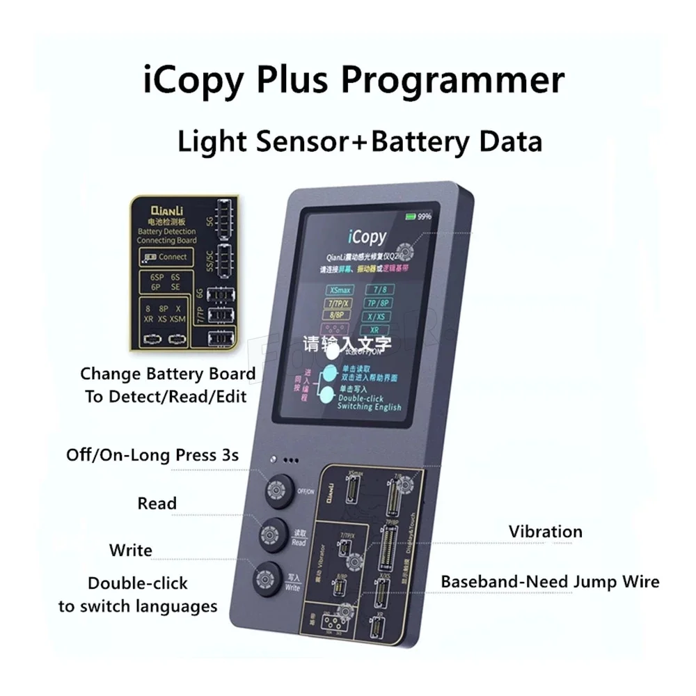 Qianli iCopy Plus 2.2 EEPROM Programmer for iPhone X To 14 Pro Max LCD Battery Face ID No Soldering Dot Matrix Repair Flex Cable