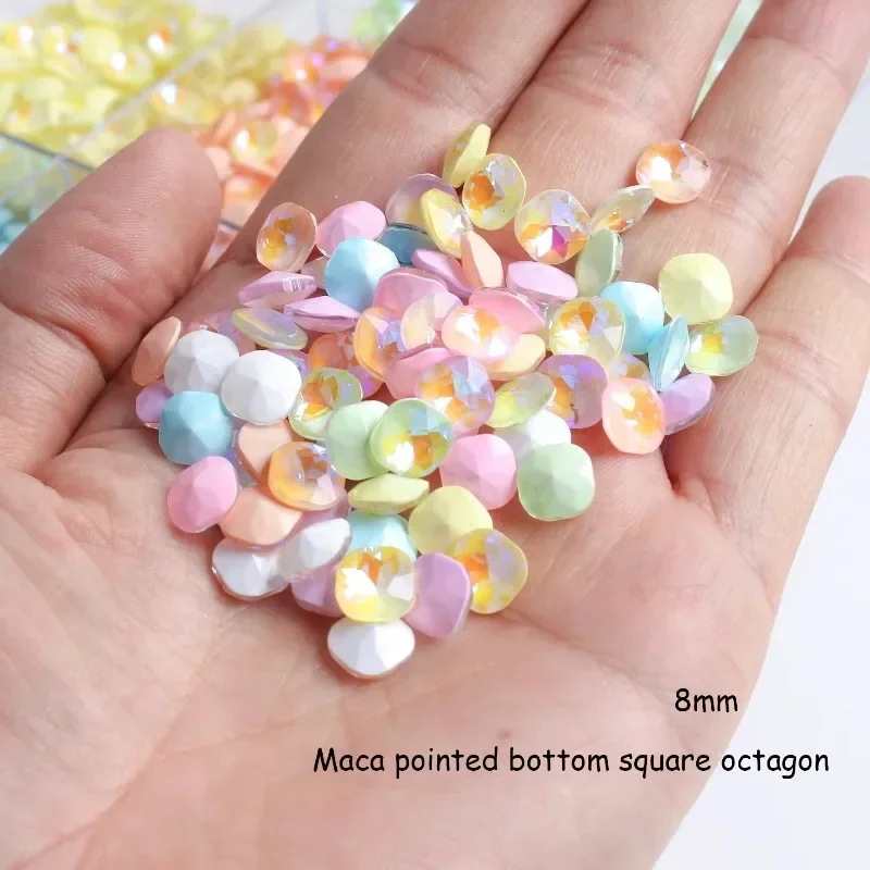20pcs Mocha Square Octagon Nail Art Rhinestones Pointed Bottom Crystal Light Color for Manicure Decoration Clothing Accessories