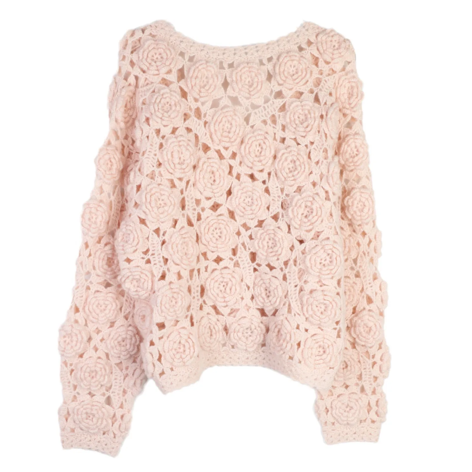 Jastie industria pesante bianco rosa fatto a mano fiore di rosa Cardigan lavorato a maglia donna 2024 autunno e inverno nuova giacca maglione Mohair