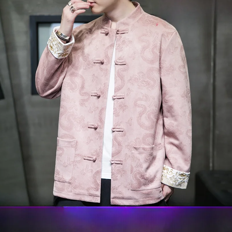 

Youthful Retro Sle Men's Jaet with Buttoned Design Improved Version of Zhongan Suit Outerwear for Autumn Season