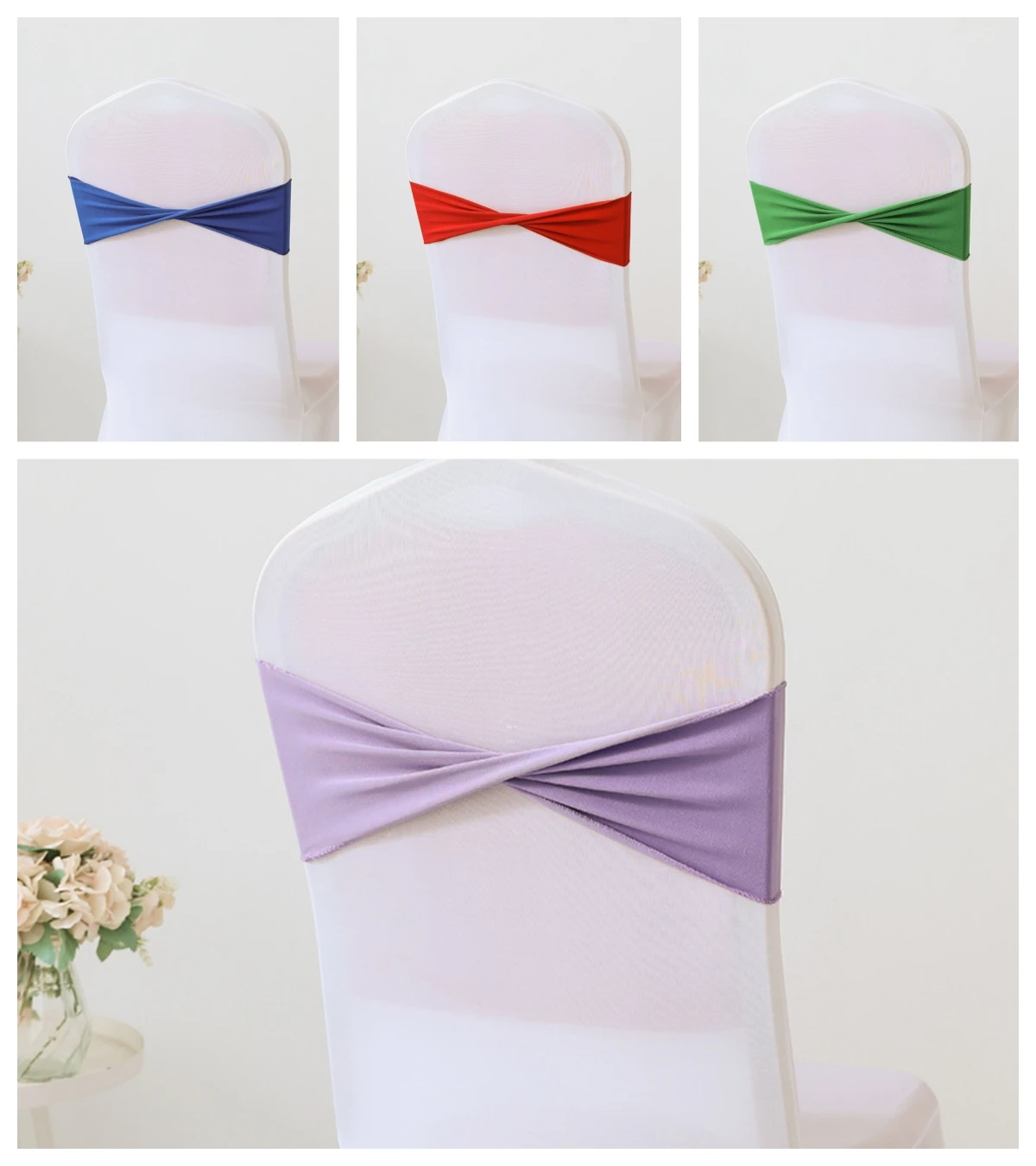 50PCS Polyester Lycra Spandex Chair Bands Hotel Wedding Banquet Chair Covers Decor Chair Ties Sashes Bows 35x13cm