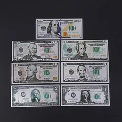 7pcs Silver Plated Dollars Banknotes Commemorative Notes Fake Money 1 2 5 10 20 50 100 Dollars