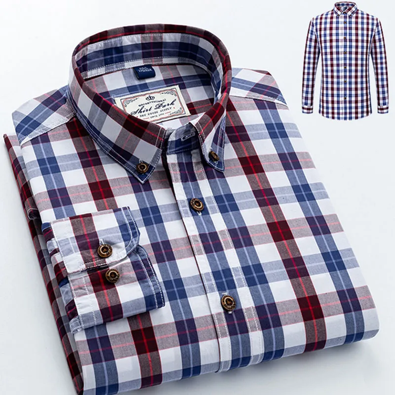 

Весенне-осенние клетчатые мужские рубашки, модные универсальные рубашки с отложным воротником и длинными рукавами, повседневная офисная рубашка на пуговицах