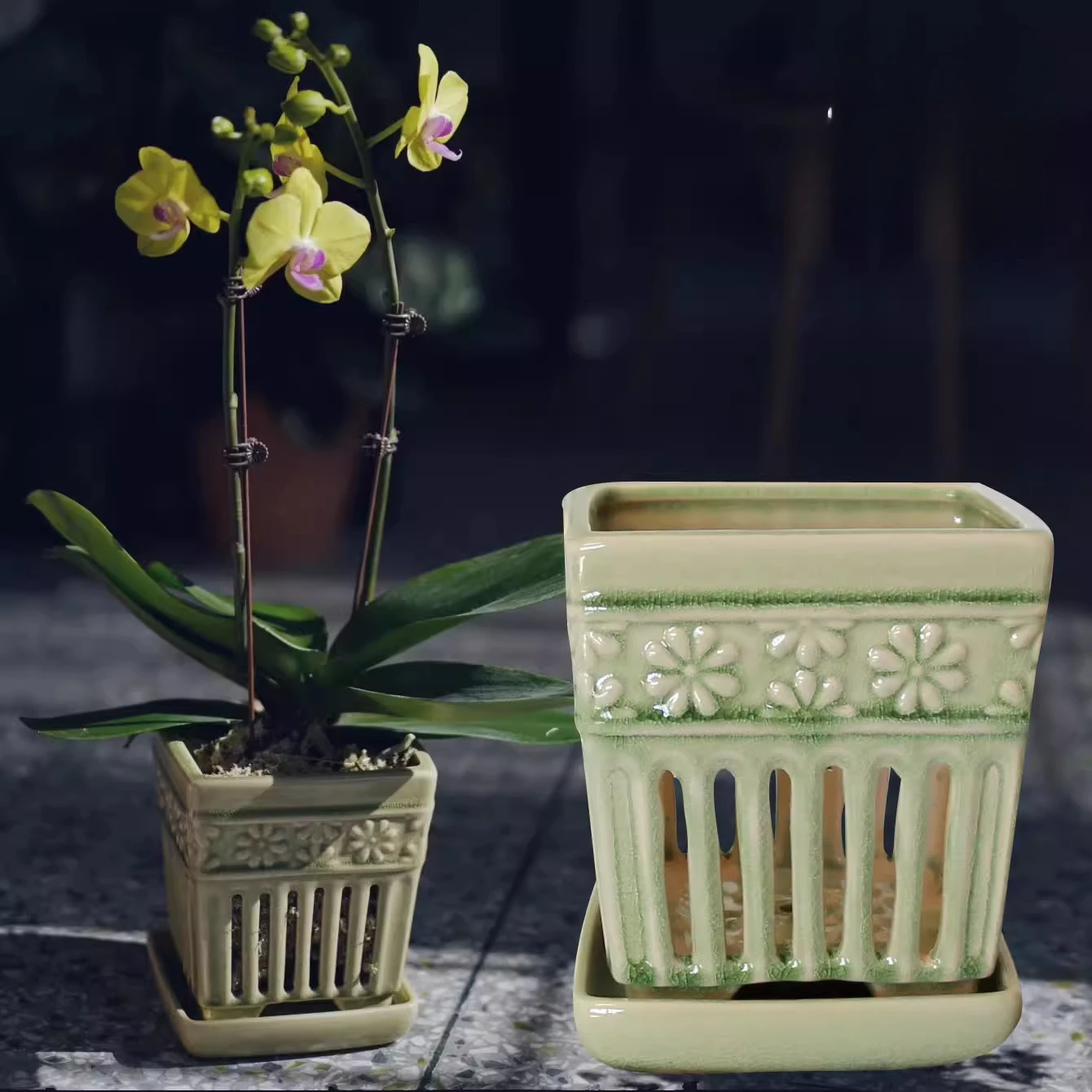 Handmade Hollow Orchid Pots, Ceramic Orchid Special Planters, Boutique Breathable Butterfly Square Orchid Pots