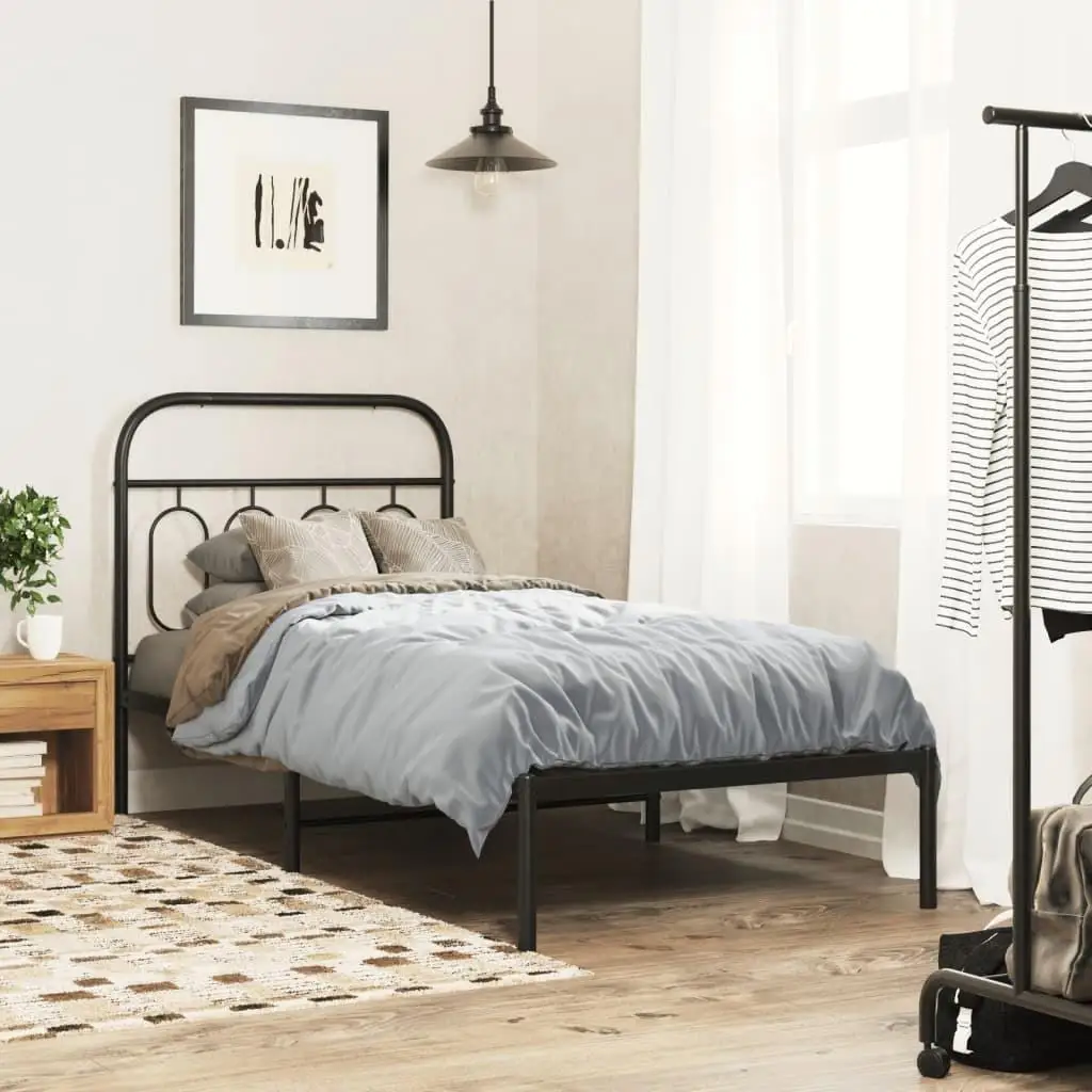 Black Metal Bed Frame with Headboard 90x200cm - No Mattress Included - Stylish & Durable Design