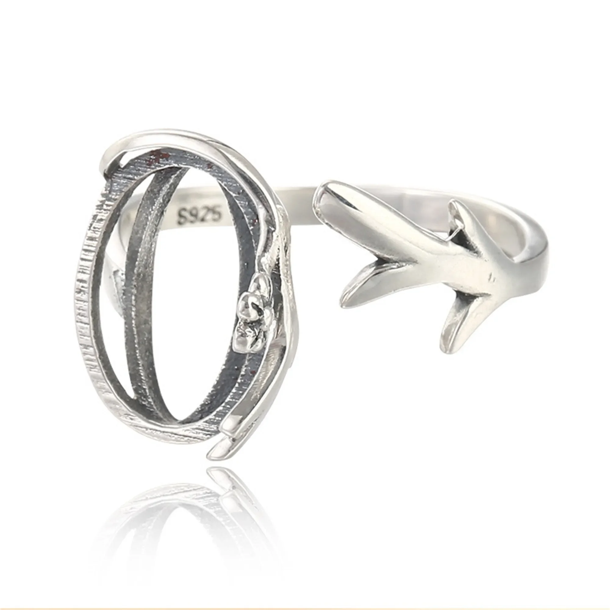 Ring Blank for 10x14mm/12x15mm/13x18mm Oval Cabochons 925 Sterling Silver Adjustable Ring Setting Ring Component