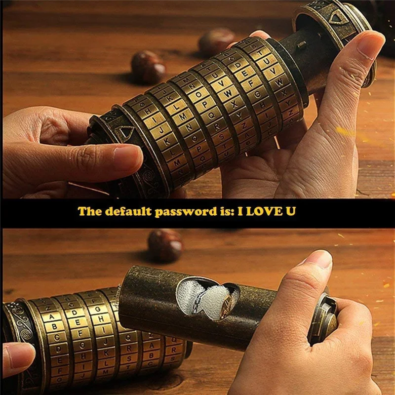 N82R Da Vinci Code Mini Lock Puzzle Box With Compartment Anniversary Code Lock As Gift For Boy And Girl As Shown