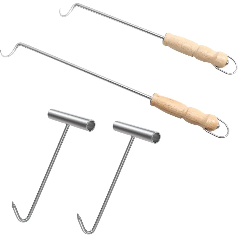 

Stainless Steel Meat Hooks and Food Lipper Turner Hooks, Kitchen Butcher Shop, BBQ Cooking Utensil Accessories, 13'' + 17'' Pig