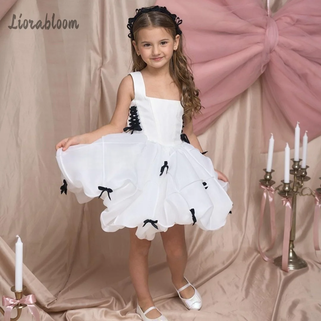 Abito Formale Bianco in Pizzo per Bambina, Set Due Pezzi con Collo all'Americana, Personalizzabile Multicolore, per Damigella d'Onore e Feste - Abito da Sposa