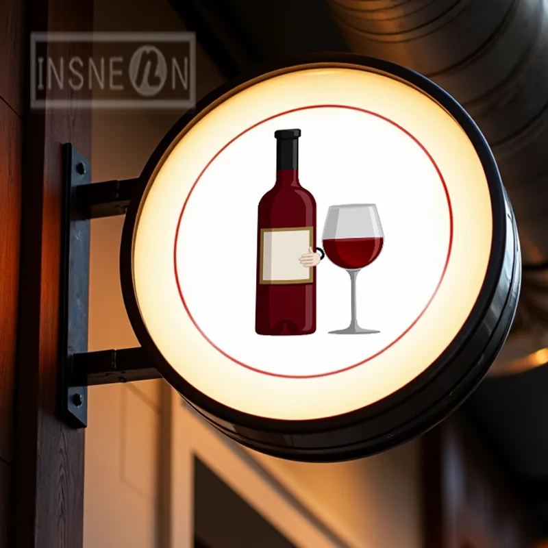 Custom Round Waterproof Acrylic LED Bars Light Box Outdoor Business Cocktails Sign Double Sided Backlit Advertising Display