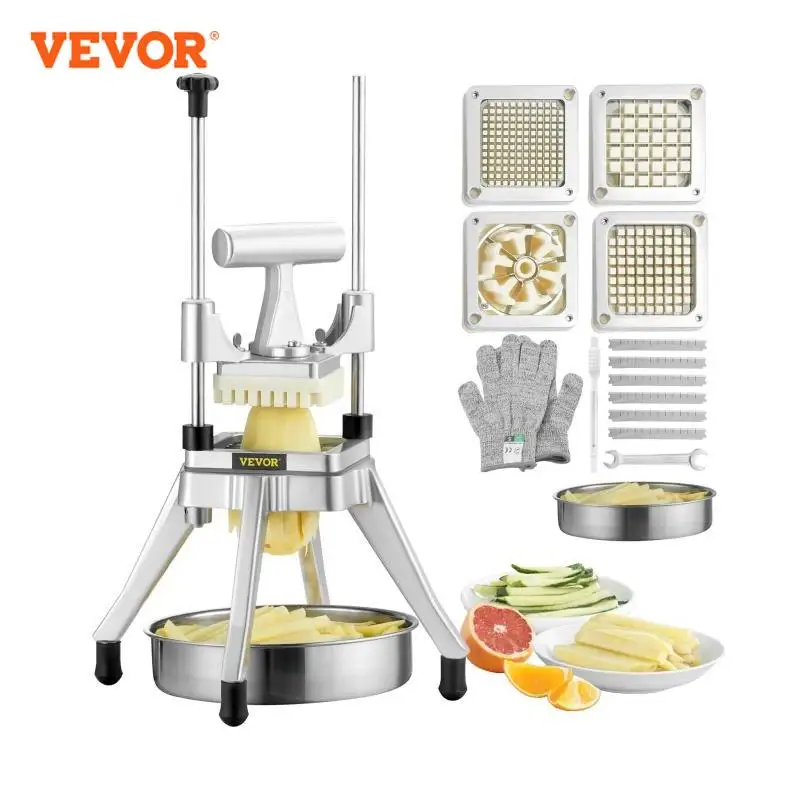 VEVOR-Dicer Comercial de Vegetais e Frutas, Fatiador de Batata, Helicóptero, 4 Lâminas e Bandeja, Máquina De Corte Manual, Eletrodoméstico