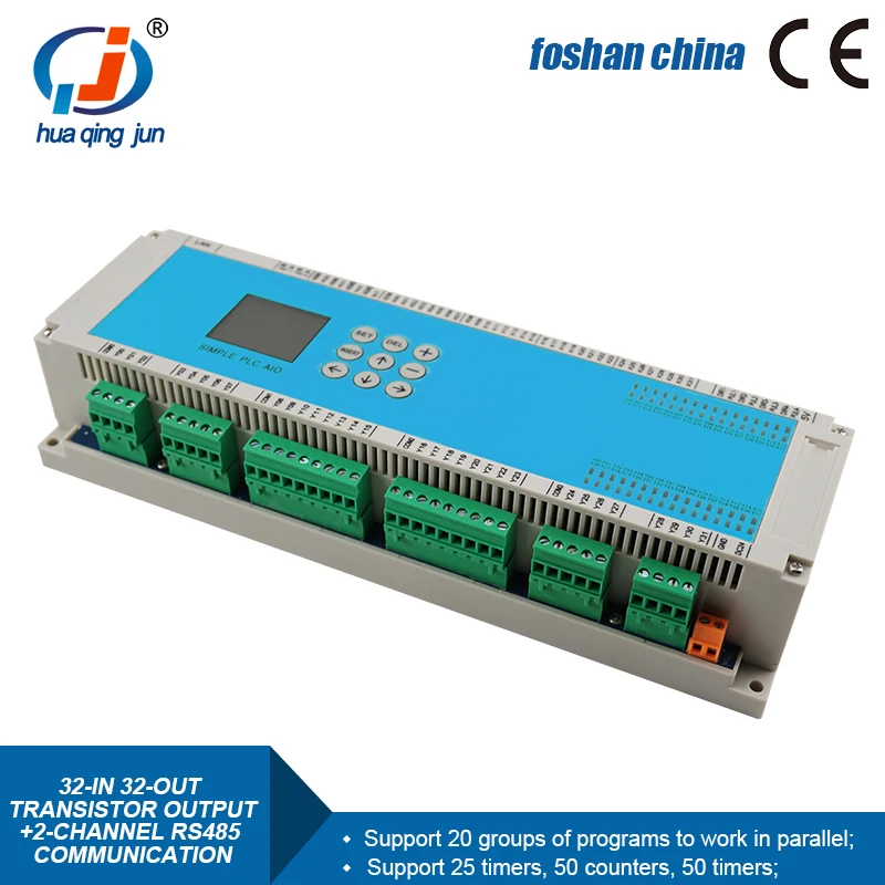 32-in 32-out Transistor Output PLC All-in-One Device Simple Programmable PLC Controller with 2-channel RS485 communication