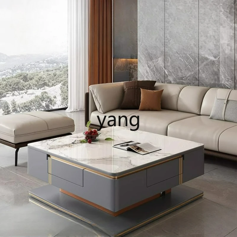 

LTT light luxury coffee table modern simple living room home rock slab lifting automatic mahjong table