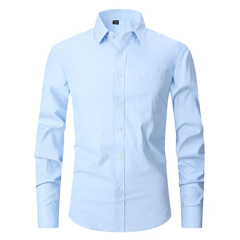 Men Business Shirt Stretch Cardigan Casual Tees Button Down Formal Long Sleeve Dress Shirts Casual Solid Color Top Male Clothing