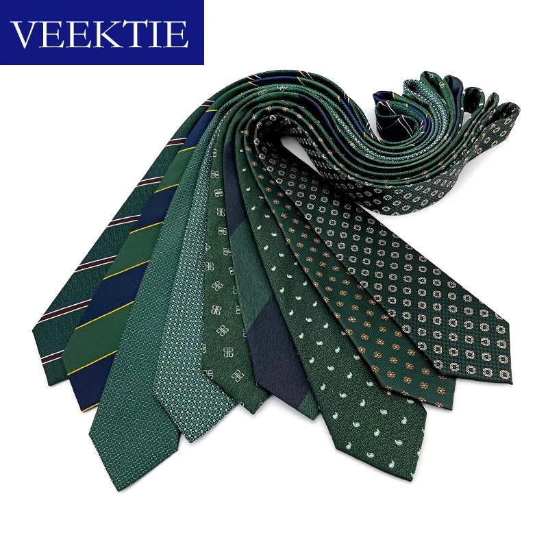 VEEKTIE Brand Green Vintage Neckties Men Korean Style Floral Striped Paisley Wedding Daily Performance Fashion Host Shirts Suits