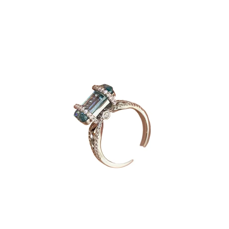Fresh dopamine Small Square winding rings light luxury exquisite and high-end diamond inlay blue crystal ring adjustable jewelry - view 6