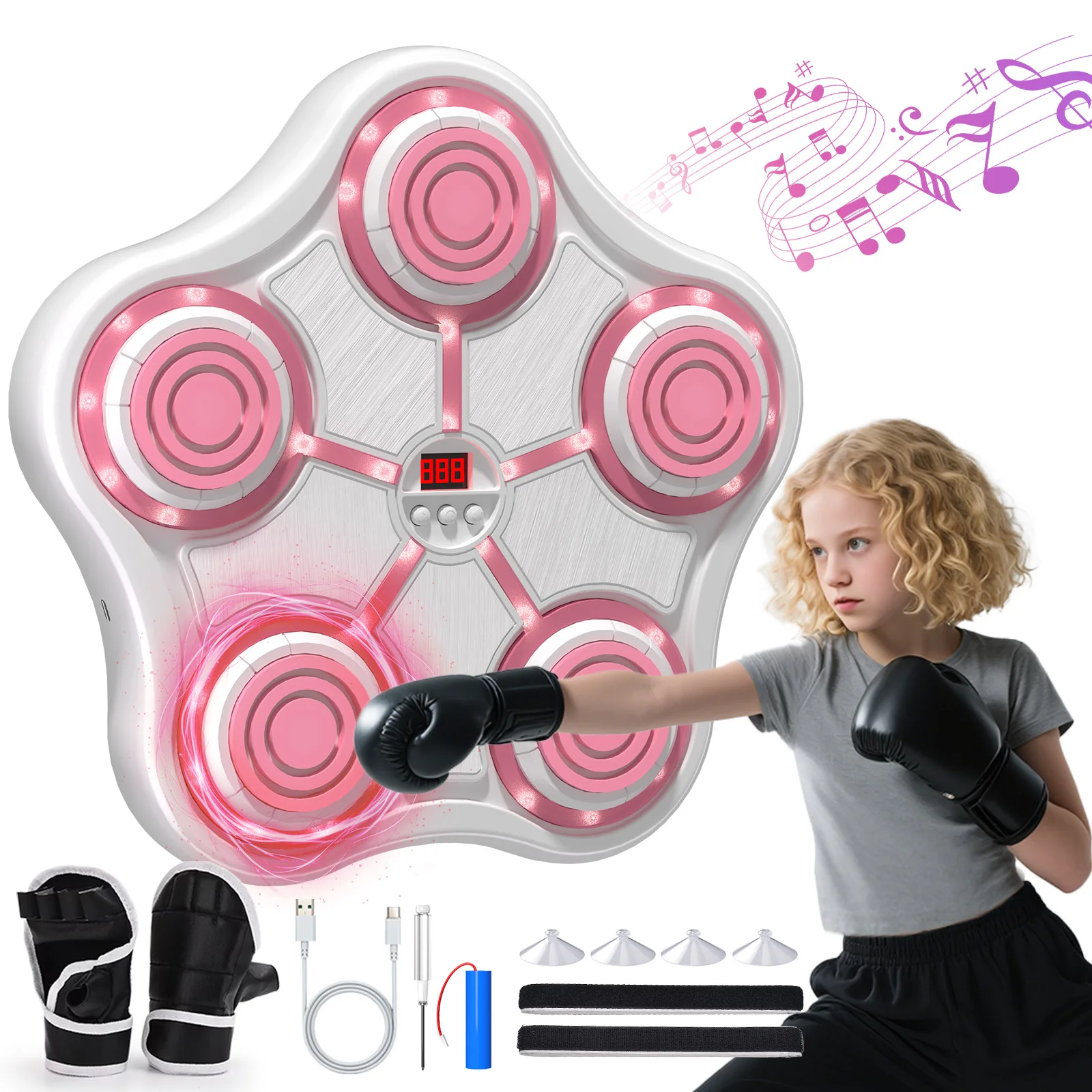 آلة الملاكمة الموسيقية الذكية المثبتة على الحائط، ارتفاع قابل للتعديل بحرية لتناسب أي إعداد، هدية عيد ميلاد مثالية