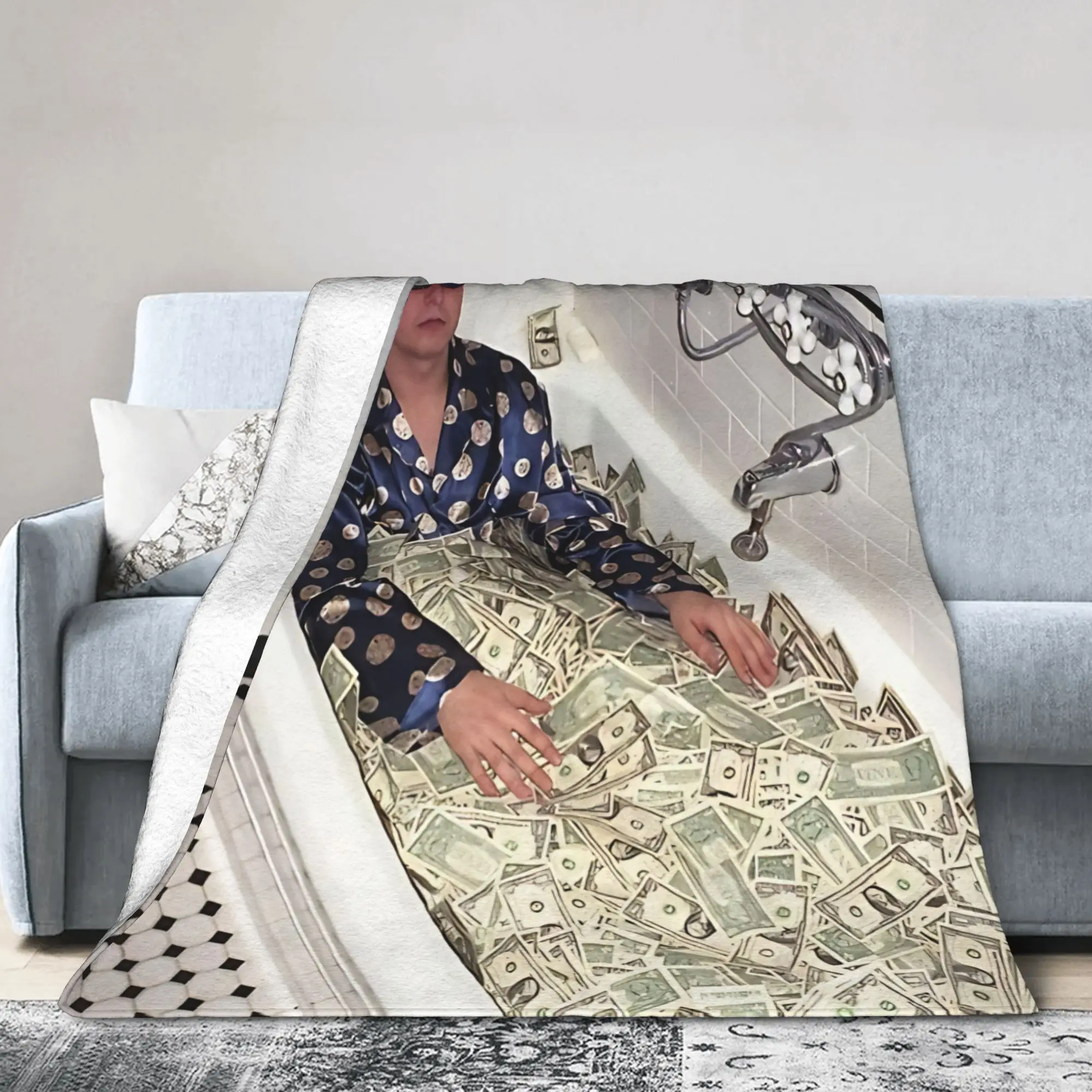Oliver Tree Cash Bath Tub Meme Knitted Blanket   Fuzzy Throw Blanket Home Couch Portable Soft Warm Bedsprea