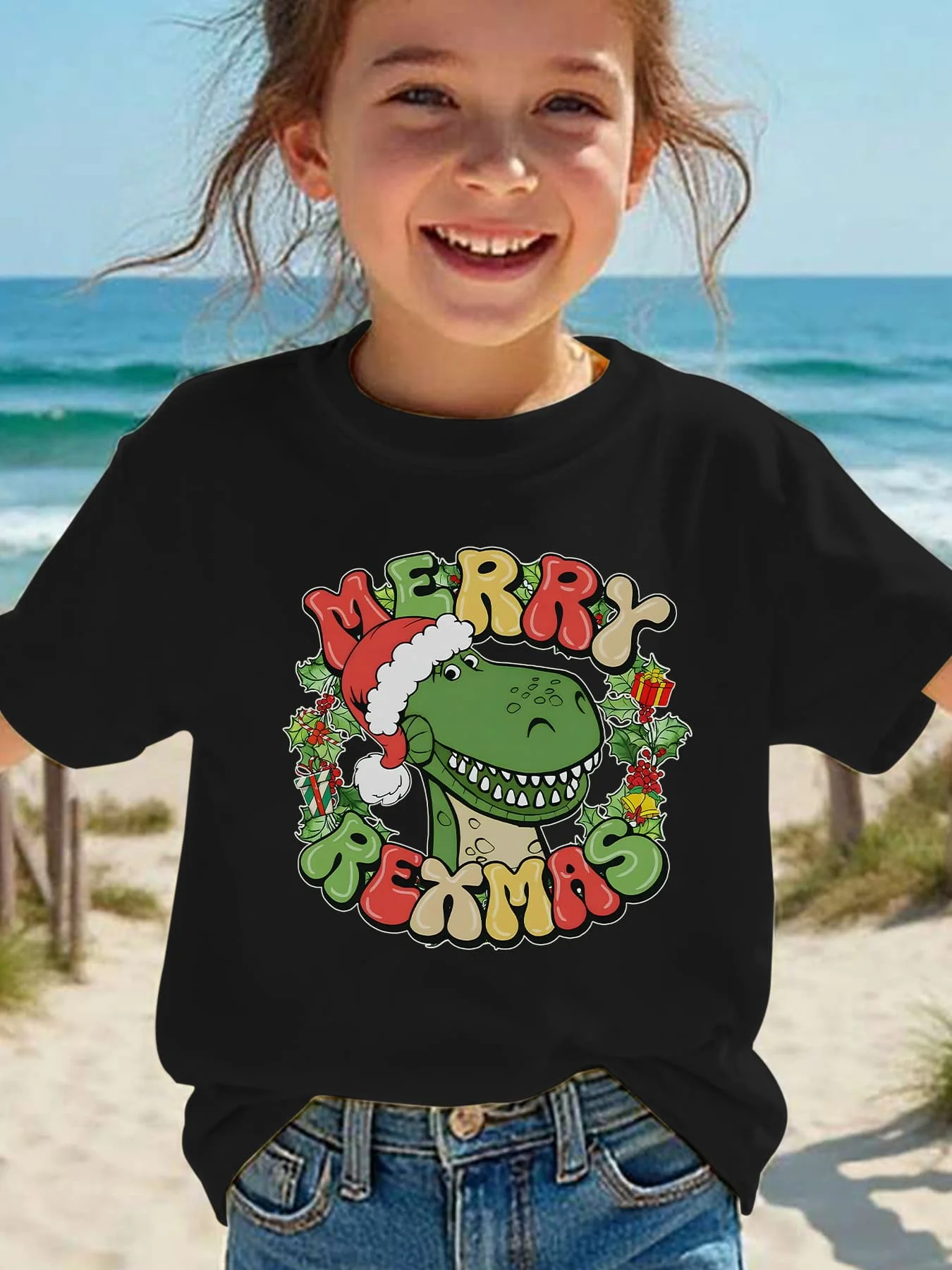Kids Boys Girls Family Matching T Shirt Christmas Dinosaur Merry Rexmas Graphic Print Short Sleeve Crew Neck Soft Daily Wear Tee