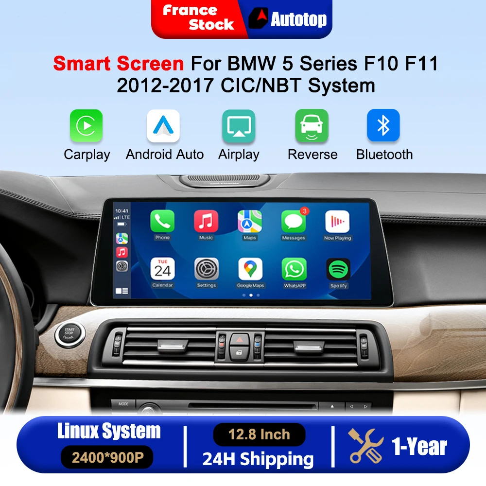 Wireless CarPlay Android Auto 12.8 Inch 2400*900P Car Radio Multimedia For BMW 5 Series F10 F11 CIC NBT System 2012-2017 Car Intelligent Systems Car Radio Multimedia GPS Navigation Navi Mirror Link AirPlay Touch Screen