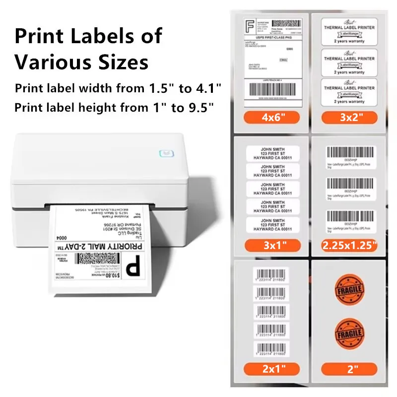حزم التجارة الإلكترونية طابعة ملصقات بدون حبر 4x6 طابعة ملصقات الشحن الحراري بلوتوث متوافقة مع نظام التشغيل Android iOS Windows Mac OS