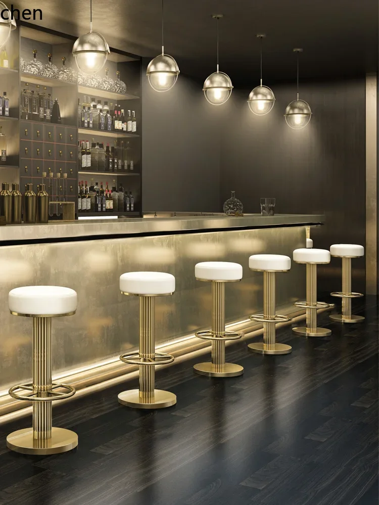 stainless steel bar chair household simple high stool backrest light luxury bar rotating stool
