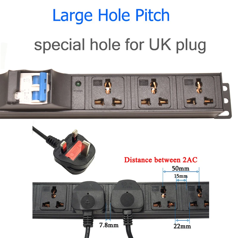 C14 interface PDU Power Strip 16A Disjuntor Tomadas universais Luz indicadora para montagem em rack de gabinete