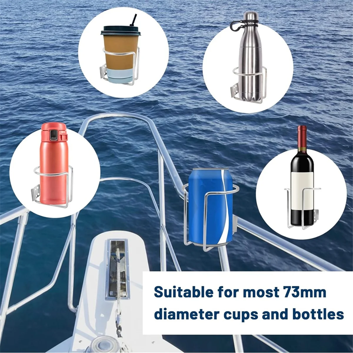 Boat Ring Cup Drink Holder, Universal Car Drink Holder, Car Bottle Holder Cup Holder for Marine Truck RV Trailer,Silver