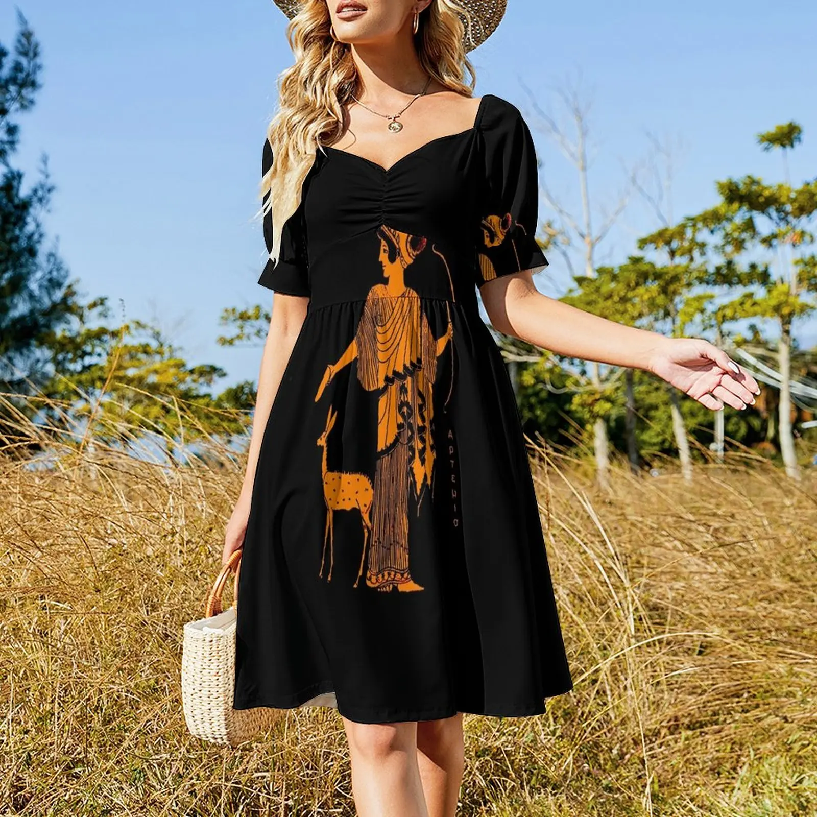 Artemis red figure ancient Greek design Short Sleeved Dress dress summer 2025 women Aesthetic clothing Dress